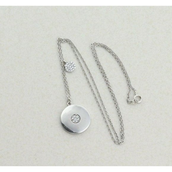 Sterling Silver Round Disk CZ Necklace 16 inch chain 1 mm wide - Picture 4 of 8